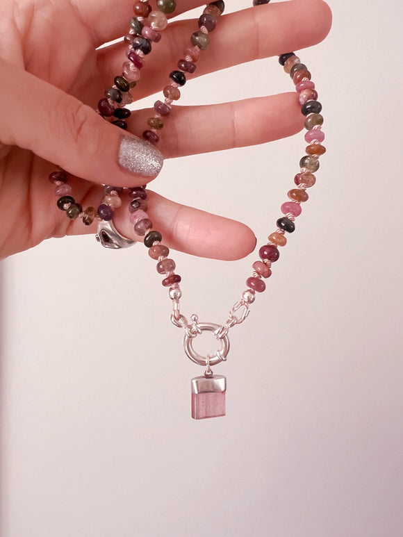 PINK / TRI TOURMALINE KNOTTED NECKLACE