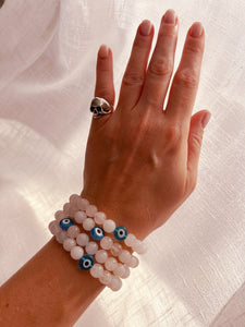 PALE ROSE QUARTZ EVIL EYE BRACELET